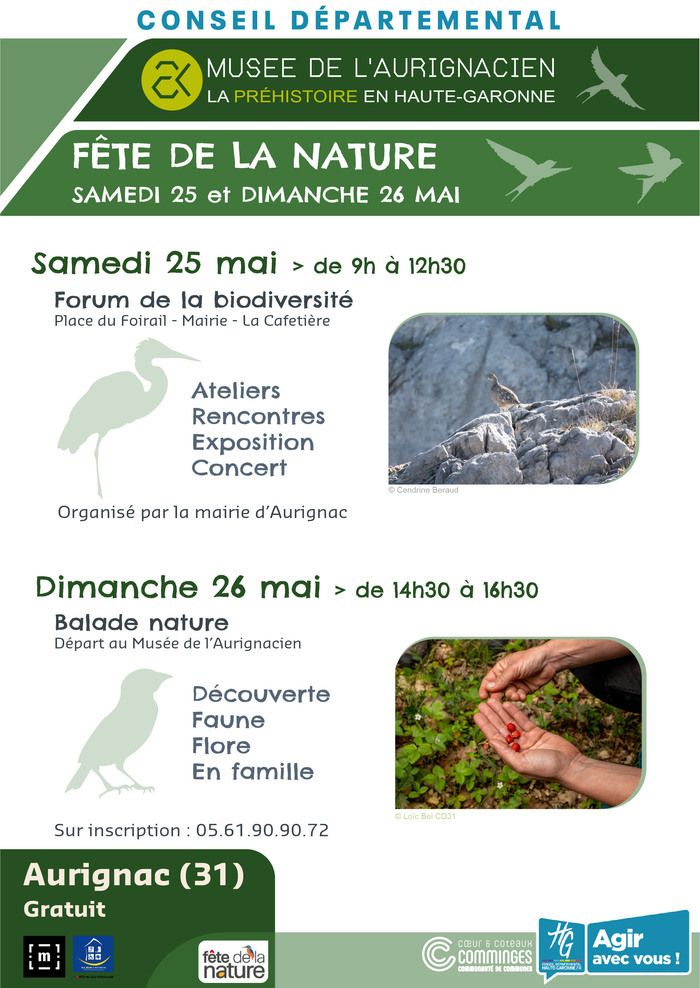 Durant 2 jours, le Musée et le village d'Aurignac, vous proposent de célébrer la nature. Au programme, forum, projection, exposition et balade nature.