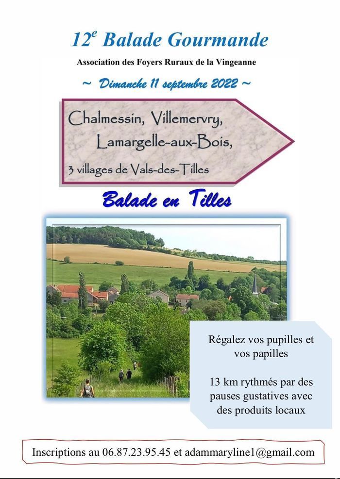 « Balade en Tilles », c’est une promenade gourmande d'environ 13 km avec plusieurs pauses gustatives, qui a pour départ et arrivée Chalmessin (commune de Vals-des-Tilles) !