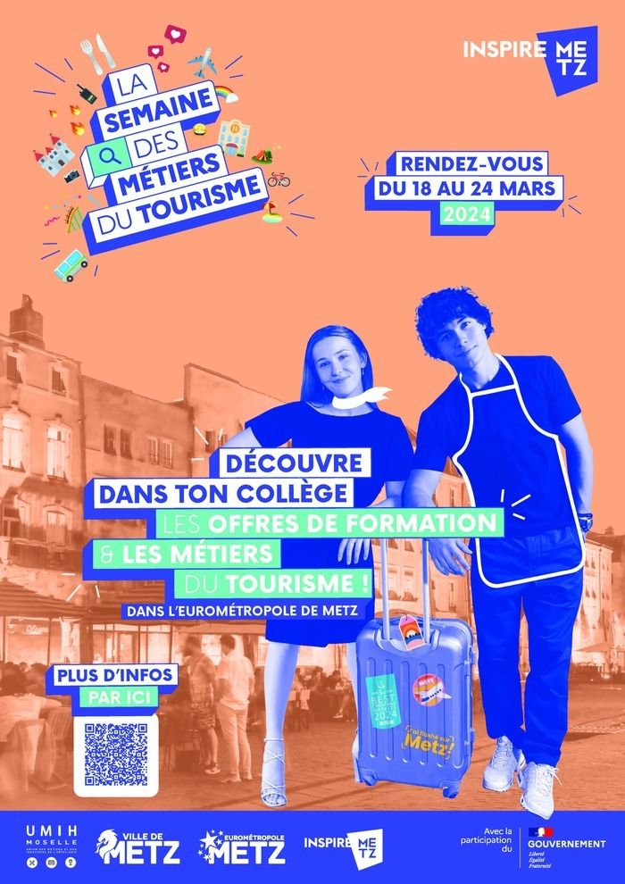 Présentation des métiers et formations tourisme : interventions dans les classes de 4ème et de 3ème des collèges de l'Eurométropole de Metz,  avec différents intervenants, vidéos et interactions.