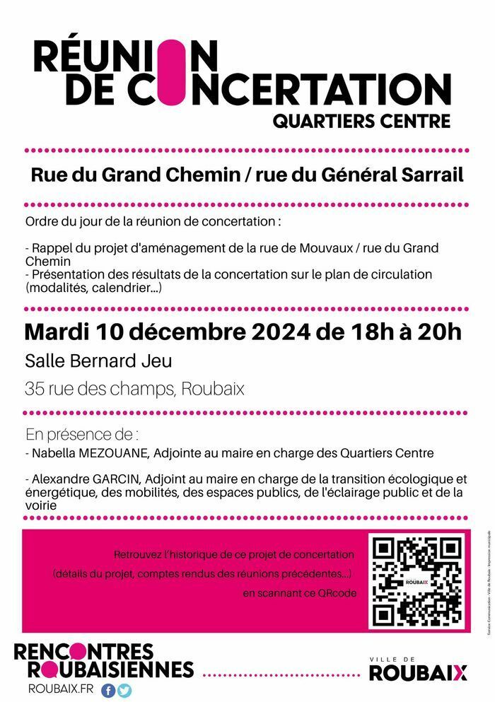 Réunion de concertation sur le projet d'aménagement de la rue du Grand Chemin et la rue du Général Sarrail