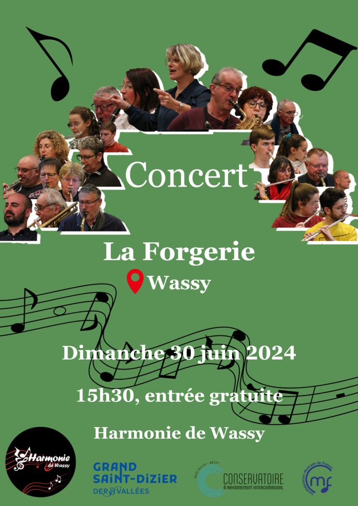 Venez écouter gratuitement un concert de l'Harmonie de Wassy le 30 Juin 2024 à 15h30. Au programme, un large répertoire allant du classique et du répertoire d'Harmonie avec quelques petites surprises.