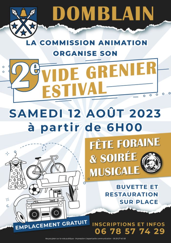 Cette année, le vide-grenier s'installe durant la fête patronale !
    Il sera suivi d'une soirée musicale pour bien terminer la journée.
    Buvette / restauration sur place.