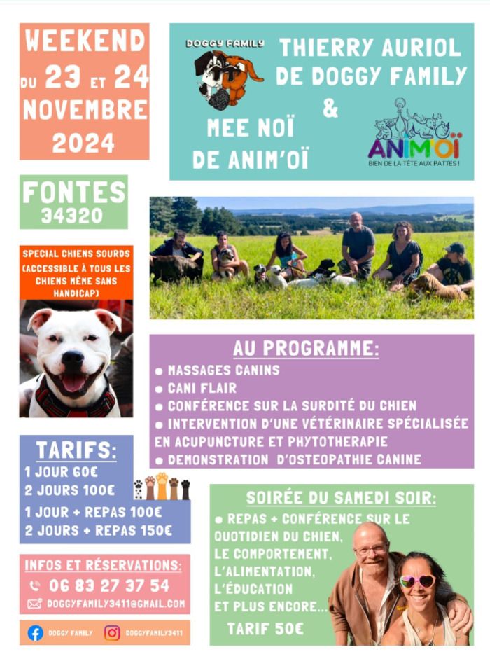 On vous propose un week-end d'activités canine autour du chien sourd sur son terrain dans l'Hérault ! Bien sur tous les chiens sont acceptés avec ou sans handicap.