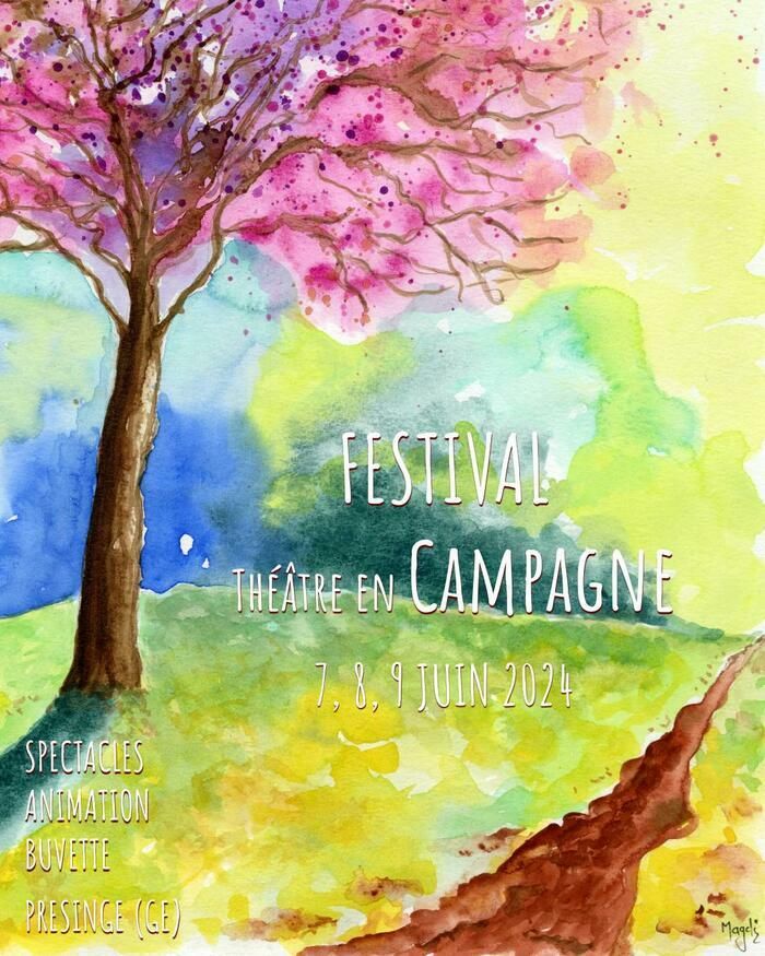 Festival de théâtre, organisation Association Théâtre en Campagne, Salle communale de Presinge et parc attenant, du vendredi 7 au dimanche 9 juin 2024. 3 jours de fête et de découvertes.