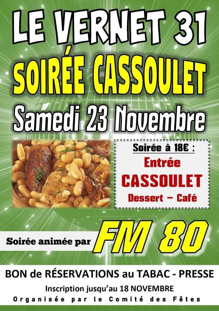 Soirée Repas Concert organisé par le comité des fêtes du Vernet et animé par FM80