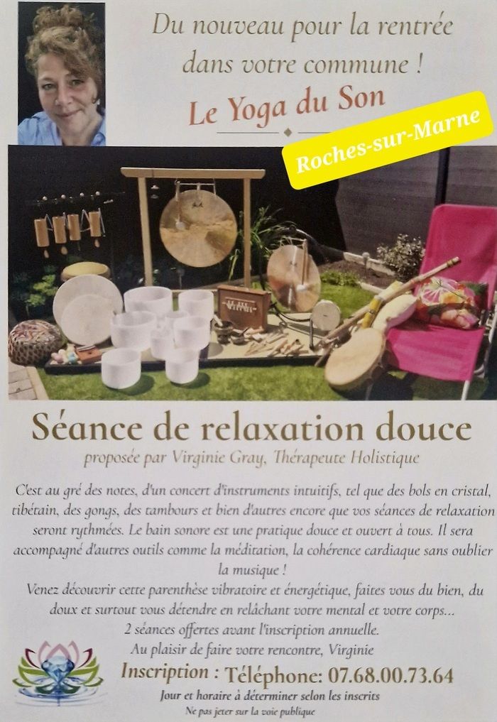 Séance de relaxation douce et découverte du Yoga du Son...La musique comme moyen de détente à travers des instruments innovants et intuitifs afin de libérer et équilibrer le corps et l'esprit.