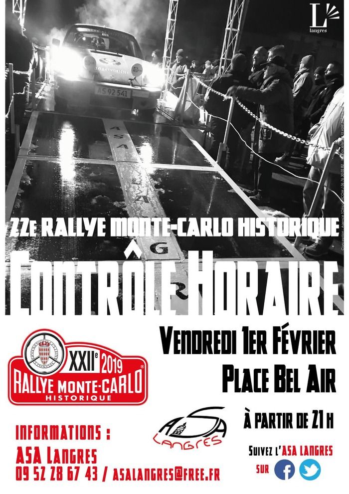 Contrôle Horaire à Langres, de la 22e édition du Rallye Monte-Carlo Historique, sur la place Bel Air, dans la nuit du vendredi 1er février au samedi 2 février.