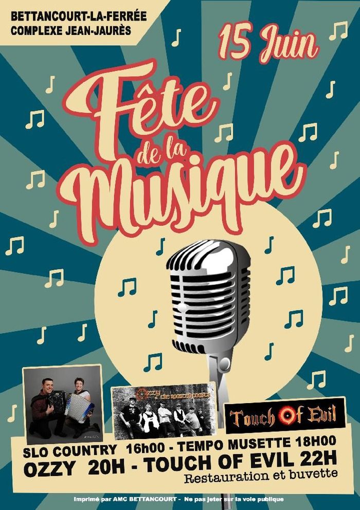 L'Association Municipale Culturelle de Bettancourt-la-Ferrée vous donne rendez-vous le samedi 15 juin 2019 à partir de 16h00 au Complexe Jean-Jaurès pour la Fête de la Musique.