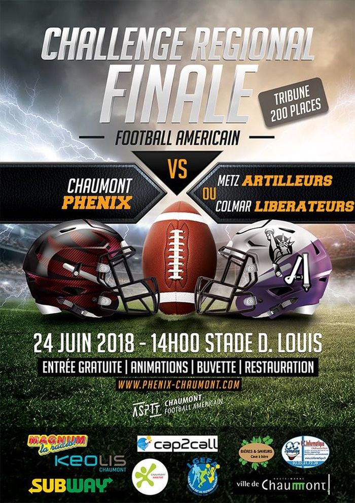 24 juin - 14h - Stade Daniel Louis - Finale Challenge Régional de Football américain