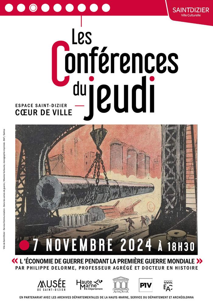 Conférence de Philippe Delorme sur l'impact de l'économie de guerre en France durant la Première Guerre mondiale, malgré un désavantage industriel initial face à l'Allemagne.