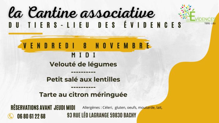 La cantine associative vous propose chaque vendredi midi un moment de convivialité autour d'un plat unique et de sa déclinaison végétarienne