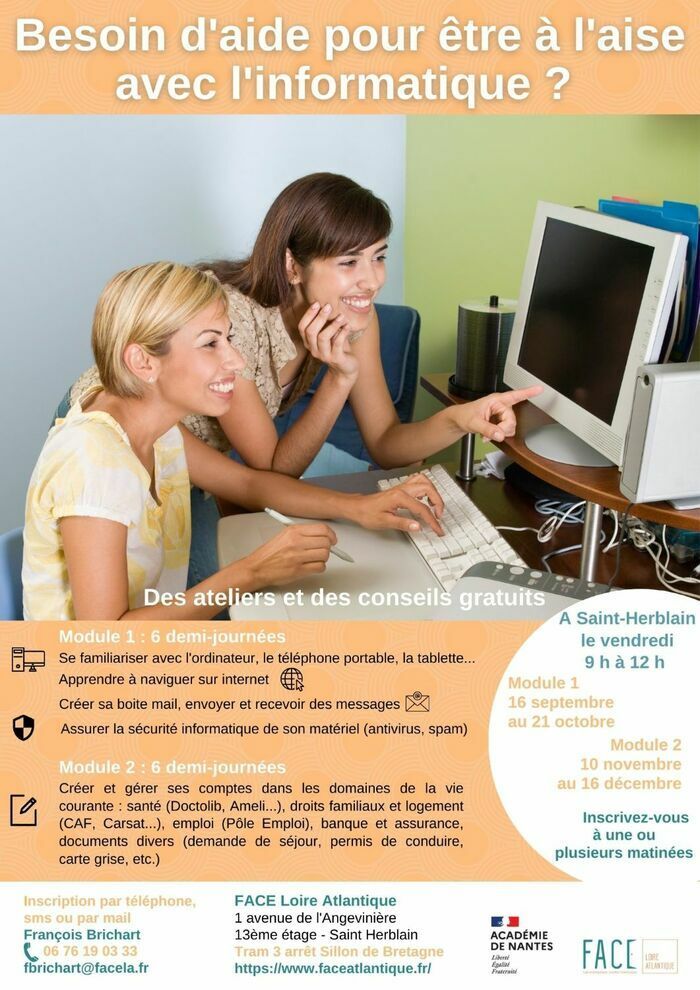 Besoin d'aide pour être à l'aise avec l'informatique ? FACE Loire Atlantique vous propose à Saint-Herblain des ateliers pour vous familiariser avec l'ordinateur.