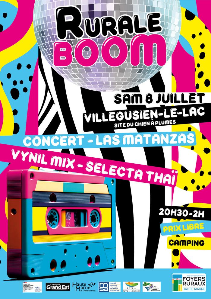 Dans le cadre de la "Rurale Pop'" qui se déroulera les 08 & 09 juillet, la journée du samedi se clôturera avec la "Rurale Boom", une grosse bamboche dont voici le programme :