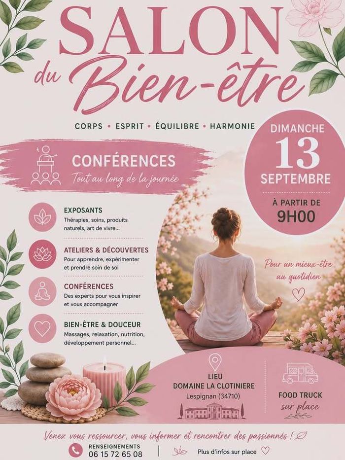 1ʳᵉ édition du Salon du Bien-être, qui se tiendra le dimanche 13 septembre, dès 9h, au Domaine La Clotinière à Lespignan.