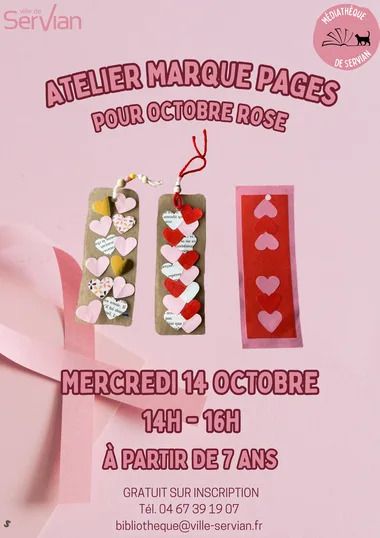 Atelier Marque pages pour Octobre Rose pour enfants.