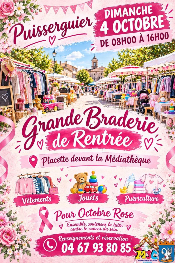🌸💕 GRANDE BRADERIE À PUISSERGUIER !💕🌸 Une braderie placée sous les couleurs d’Octobre Rose ! 🎀 Ensemble, soutenons la lutte contre le cancer du sein. 💗