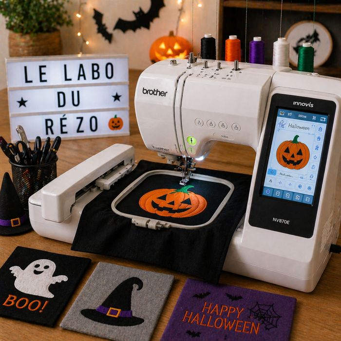 Initiez-vous à la brodeuse numérique pour créer des motifs Halloween personnalisés et découvrir la fabrication textile assistée par ordinateur.