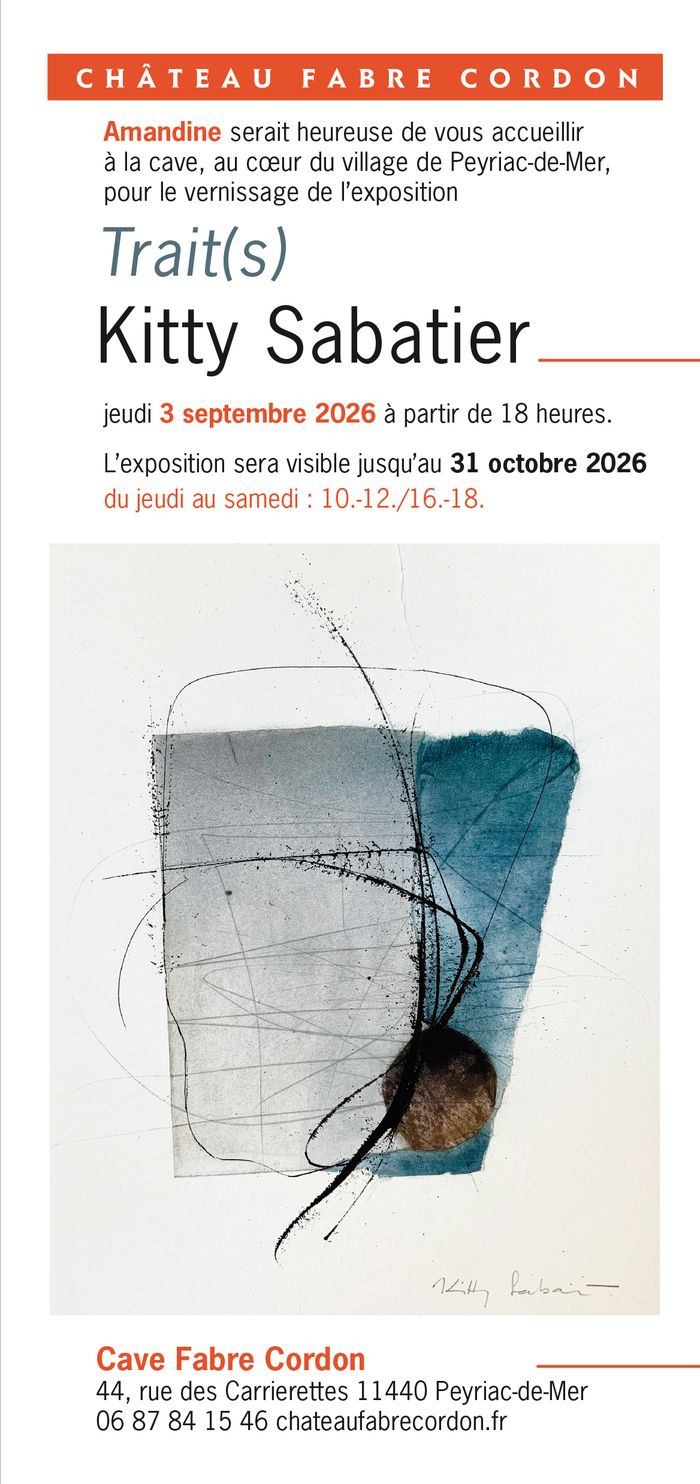 Vernissage le jeudi 3 septembre à partir de 18h