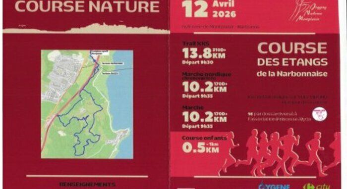 Trail XXS, marche nordique chronométrée et marche sur routes et chemins qui serpentent au-dessus des étangs de la Narbonnaise à travers pinèdes, vignes et garrigue.