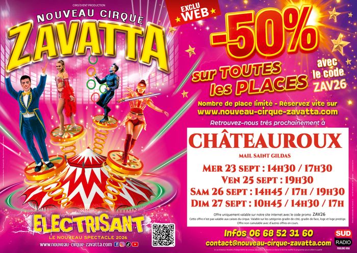 CHATEAUROUX- Mail Saint Gildas Mer 23 sept : 14h30 / 17h30 Ven 25 sept : 19h30 Sam 26 sept : 14h45 / 17h / 19h30 Dim 27 sept : 10h45 / 14h30 / 17h
