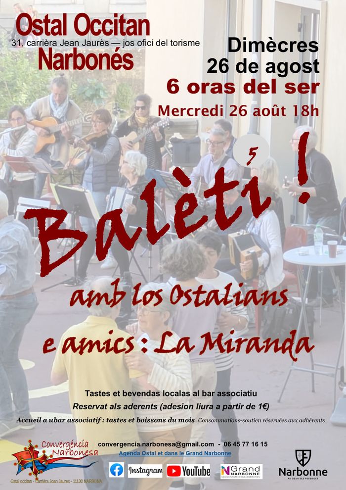Balèti 2026 ! ça continue ! MOIS D'AOUT : c'est La Miranda qui vient jouer avec les Ostalians