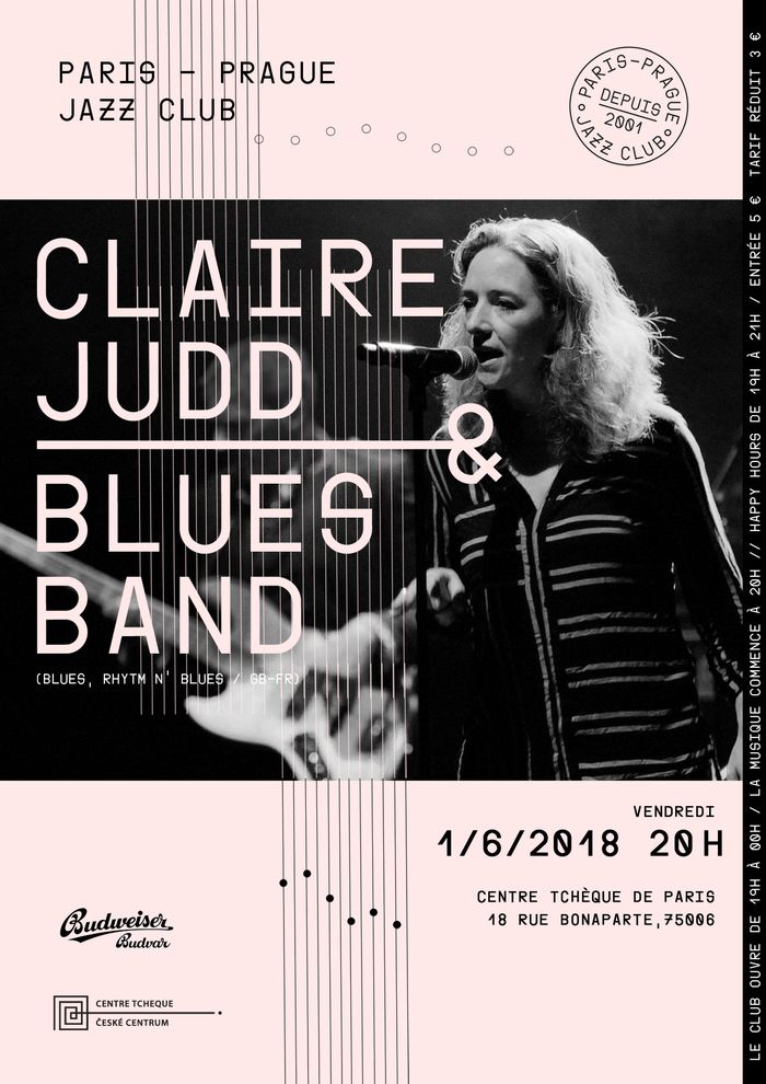 Plongez dans l'atmosphère des années 60 avec le groupe de la chanteuse Claire Judd, jouant des Hits Blues et Rhythm'n Blues des 1960 au sein de Paris-Prague jazz club.