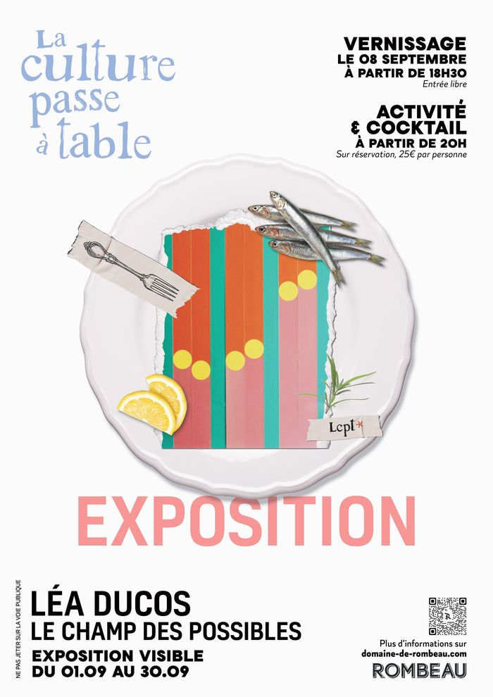 Venez rencontrer Léa Ducos lors du vernissage de l’exposition en sa présence. L’activité artistique et le cocktail dînatoire, au tarif de 25 € par personne, à 20h00 uniquement sur réservation.