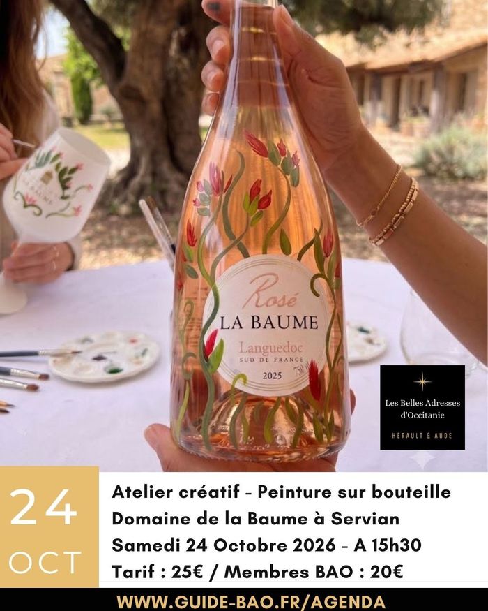 Atelier créatif peinture sur bouteille au Domaine de la Baume à Servian