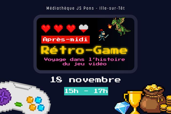 À l'occasion de la journée mondiale du jeu vidéo, la médiathèque vous invite à un événement rétro-gaming. Venez jouer et (re)découvrir les jeux vidéos qui ont marqué plusieurs générations !