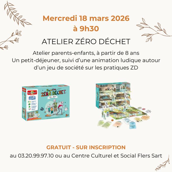 Atelier ludique zéro déchet parents-enfants, à partir de 8 ans, le mercredi 18 mars à 9h30