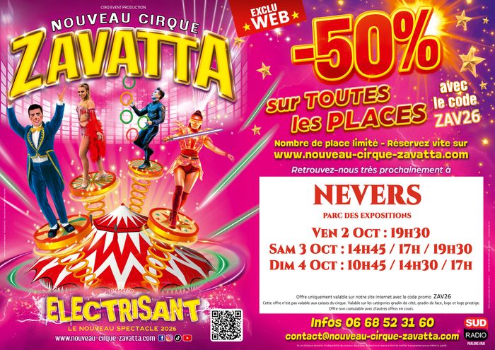 NEVERS – Parc des Expositions / Rue Amiral Jacquinot Ven 2 Oct : 19h30 Sam 3 Oct : 14h45 / 17h / 19h30 Dim 4 Oct : 10h45 / 14h30 / 17h