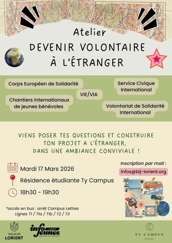 L'équipe d'Infojeunes Lorient présentera les opportunités de volontariat à l'étranger