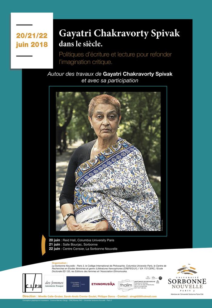 Un moment d’étude de l’oeuvre pluridisciplinaire et multilingue de Gayatri Spivak : théorie littéraire, traduction, philosophie politique, études postcoloniales, études de genre, anthropologie.