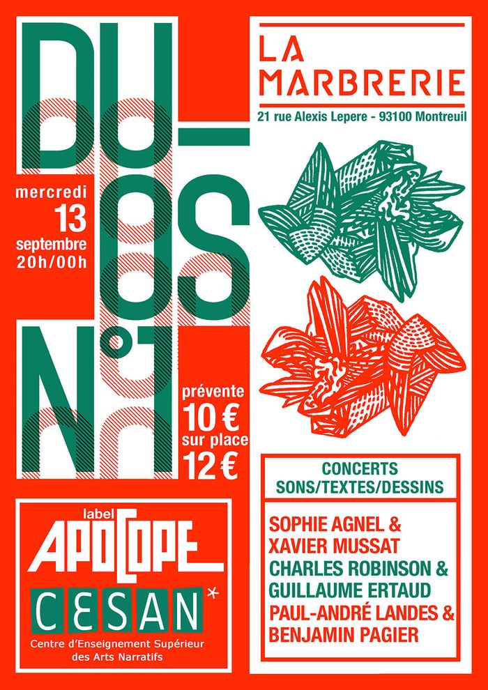 Le label APOCOPE s’associe à l’école des arts narratifs CESAN pour une soirée de performances scéniques et graphiques sur le principe du duo !