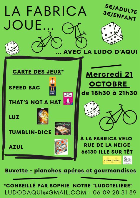 Les soirées jeux de la Fabrica Vélo, c'est la culture accessible à tous.tes en milieu rural ! Boissons sans alcool et bières artisanales faites maison, restauration sur place maison. PAF 3€/5€