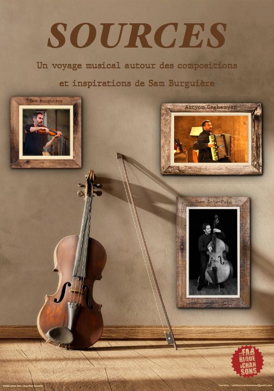 Concert du trio "Sources" avec Sam Burguiere,  Artyom  𝐺𝑒𝑔ℎ𝑎𝑚𝑦𝑎𝑛 à l'accordéon et  Joan.𝐸𝑐ℎ𝑒 𝑃𝑢𝑖𝑔 à la contrebasse, autour des compositions et inspirations de Sam (Les ogres de barback)