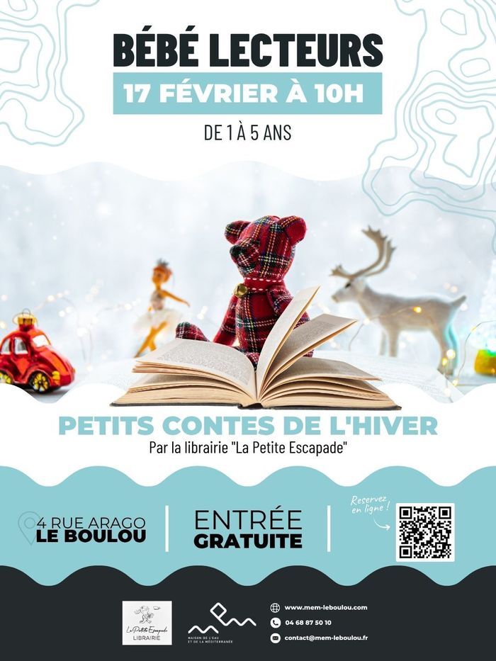 17 février 2027 à 10h : Bébé Lecteur – Contes de l'hiver  📅 Mercredi 17 février 2027 🕙 À 10 h 📍 Maison de l'Eau et de la Méditerranée Gratuit / Info et réservation au 04 68 87 50 10