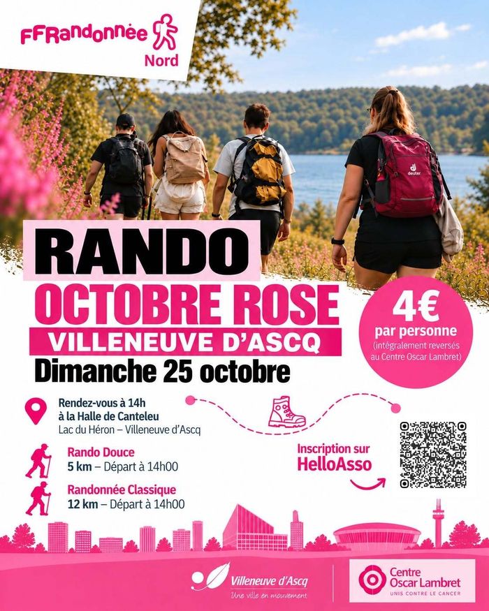 Rejoignez-nous pour soutenir la prévention du cancer du sein grâce à une randonnée adaptée à tous ! 4€ par personne (Intégralement reversés au Centre Oscar Lambret).