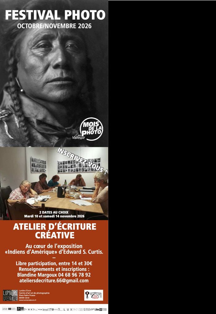 Atelier d'écriture créative u cœur de l'exposition "Indiens d'Amérique", avec les photographies d'Edward S. Curtis, proposée par le centre d'art et de photographie Lumière d'encre.
