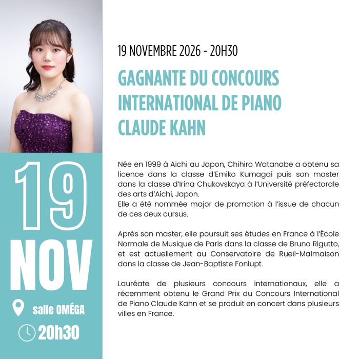 Gagnante du concours international de piano Claude Kahn - Chihiro Watanabe