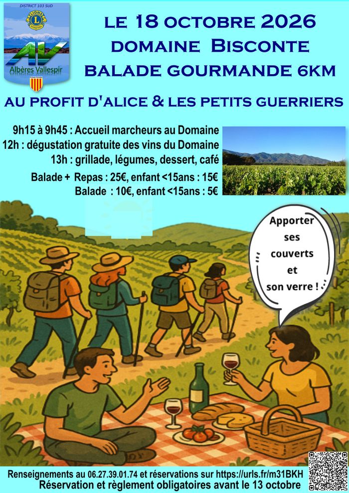 Balade dans le domaine Bisconte suivie d'une dégustation gratuite de vin et d'un repas payant