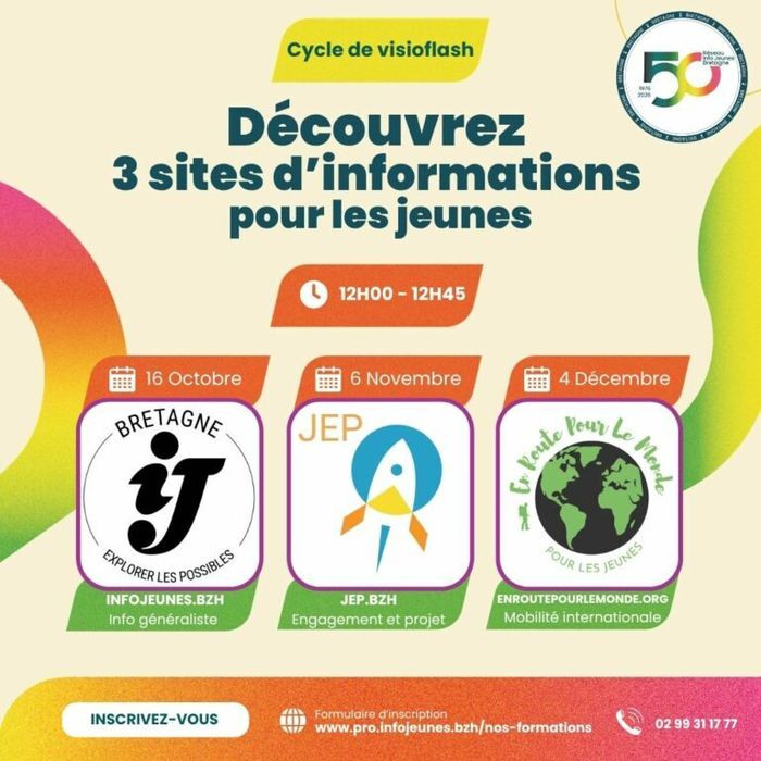 A l'occasion de ses 50 ans le CRIJ vous propose une série de 3 webinaires pour découvrir ou redécouvrir ses sites internet dont www.infojeunes.bzh
