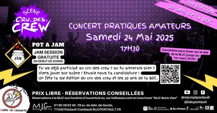 Cette date est l'occasion pour les artistes de vivre une de tes premières expériences sur scène et de te faire accompagner. Le Cru des Crew n'est pas un concours : tout le monde est gagnant !