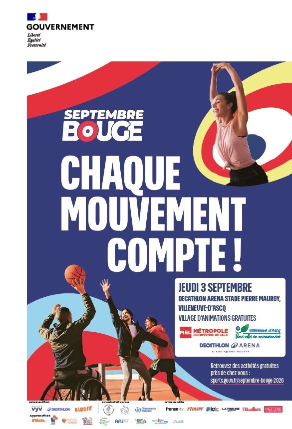 Jeudi 3 septembre, la tournée nationale « Septembre Bouge » fait étape à la Decathlon Arena – Stade Pierre-Mauroy avec un village sport-santé gratuit et ouvert à tous.