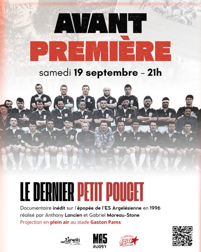 Le samedi 19 septembre à 21h, venez assister à l’avant-première du documentaire évènement : « Argelès, le dernier petit poucet » au stade Gaston Pams 🍿