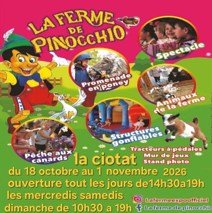 Du 18 octobre au 01 novembre 2026, le Parc de loisirs itinérant "La Ferme de Pinocchio" s'installe de nouveau à La Ciotat dans les Bouches-du-Rhône !