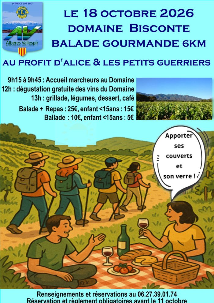 Balade dans le domaine Bisconte suivie d'une dégustation gratuite de vin et d'un repas payant