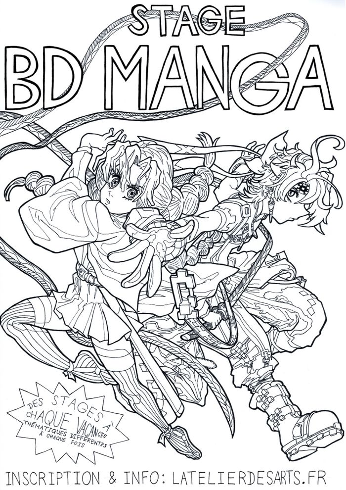 Les enfants dessineront et inventeront des couvertures de manga/bd, et tout particulièrement l’impact visuel du titres, nous verrons notamment le rôle des logos et de la typographie, et de la couleur.