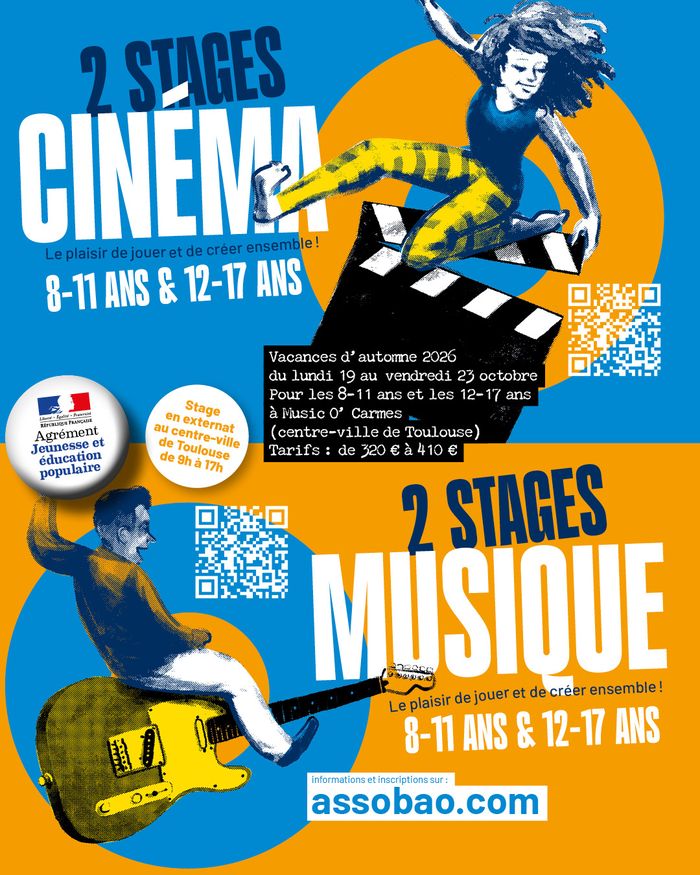 Stages artistiques monodisciplinaires en musique ou cinéma à Toulouse pour les enfants de 8 à 11 ans et de 12 à 17 ans