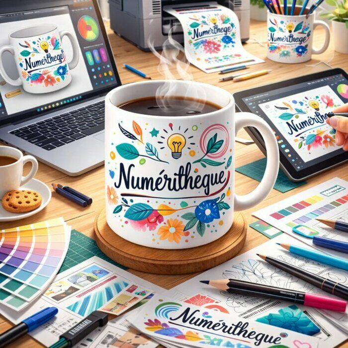 Imaginez et réalisez le visuel de votre tasse personnalisée à l’aide d’outils numériques simples. Tasse offerte à chaque participant.